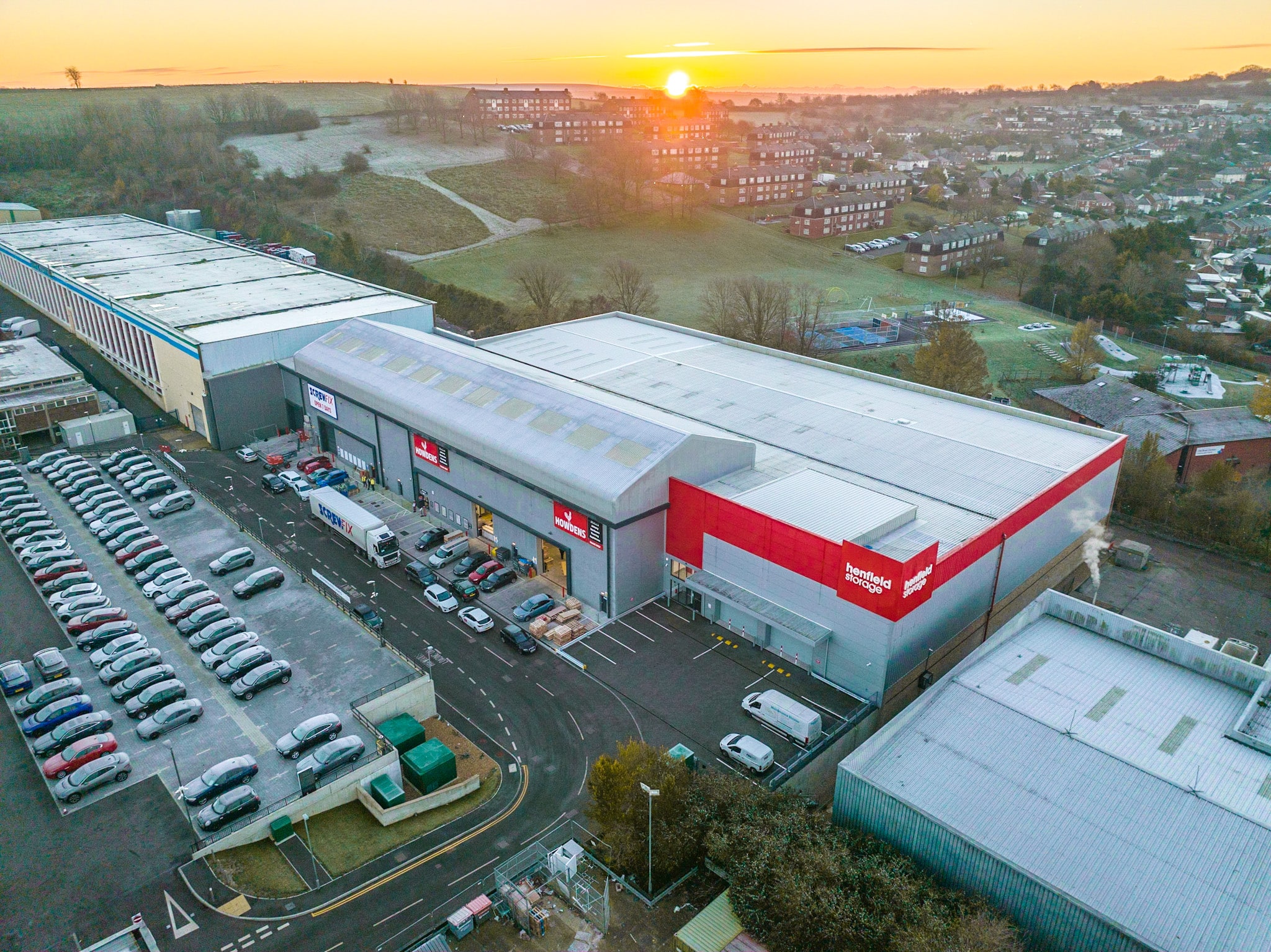 Henfield Storage Brighton and surrounding estate at sunset