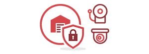 Secure storage icon with CCTV and padlock symbol