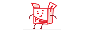 Cartoon box character representing Henfield’s self storage services