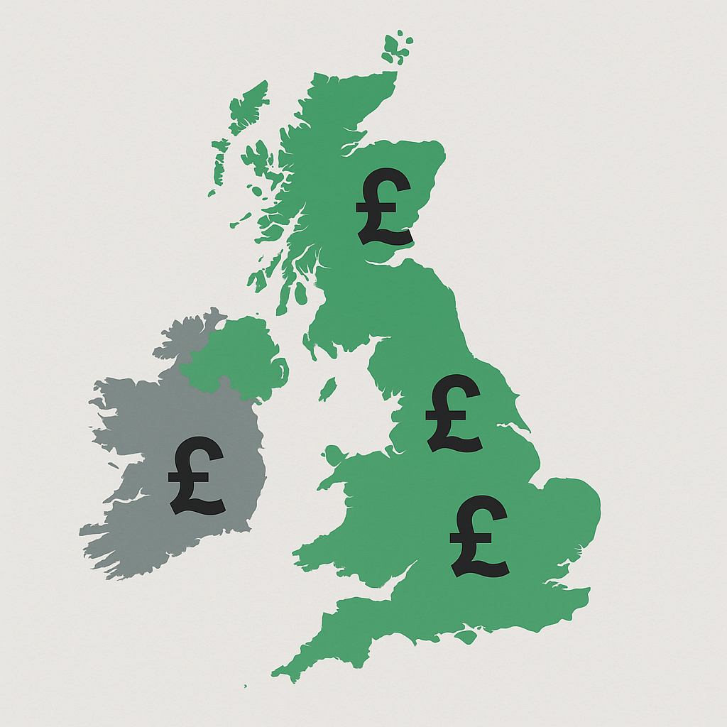 Illustration of a UK map showing pound symbols for regional storage prices